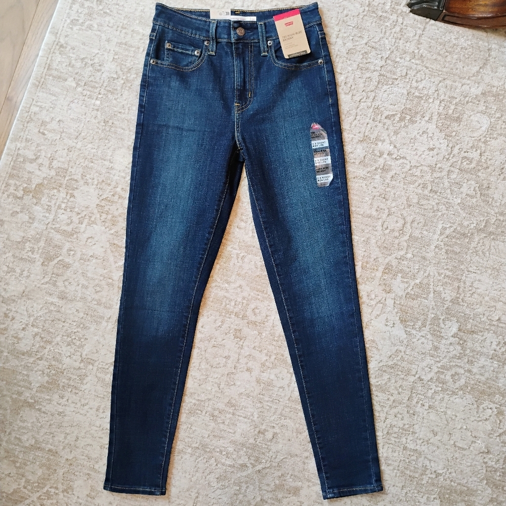 NWT 26 2 Short Levi's 721 High Rise Skinny Medium Dark Wash Denim Blue Jeans NEW